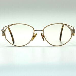 Vintage Tura Eyeglass Frames France Gold Metal Oval Tortoise Temple 798 GLR 90s